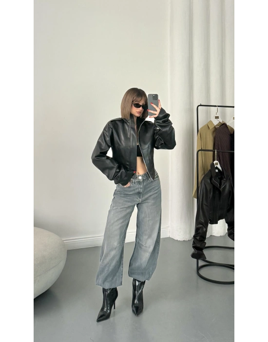 Liam Bomber Deri Mont - Siyah