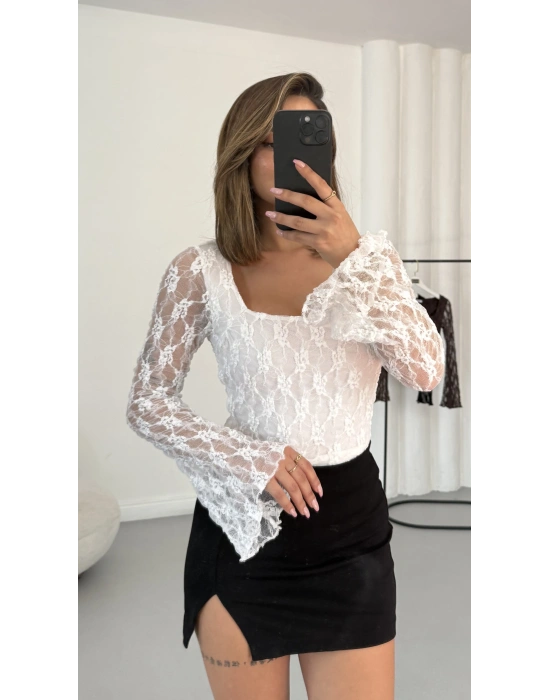 Lidya Dantel Bluz - Beyaz
