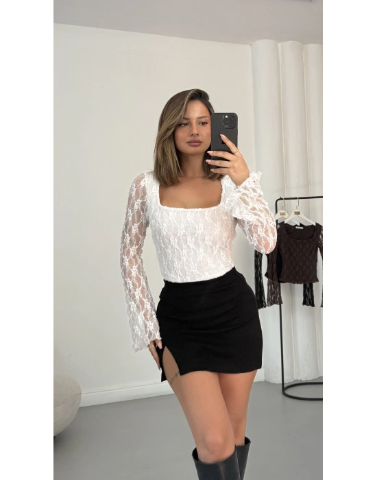 Lidya Dantel Bluz - Beyaz