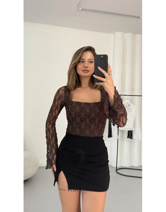 Lidya Dantel Bluz - Kahve