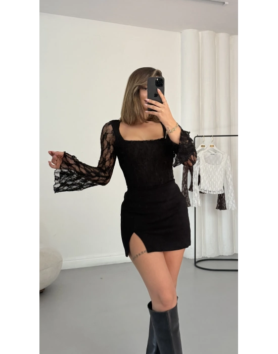 Lidya Dantel Bluz - Siyah