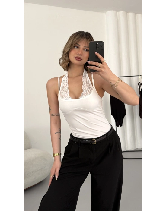 Lilah Dantel Detay Bodysuit - Beyaz