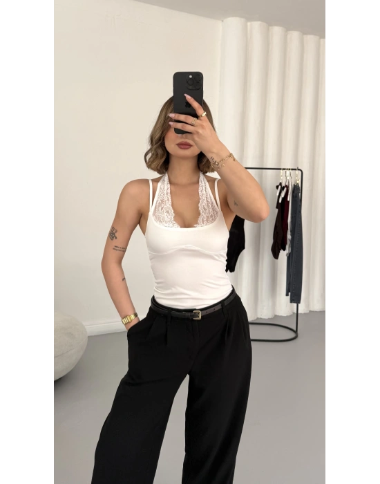 Lilah Dantel Detay Bodysuit - Beyaz