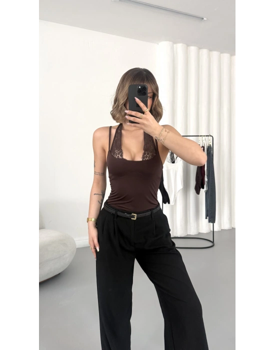 Lilah Dantel Detay Bodysuit - Kahve