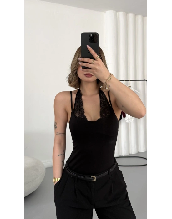Lilah Dantel Detay Bodysuit - Siyah