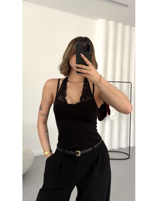 Lilah Dantel Detay Bodysuit - Siyah