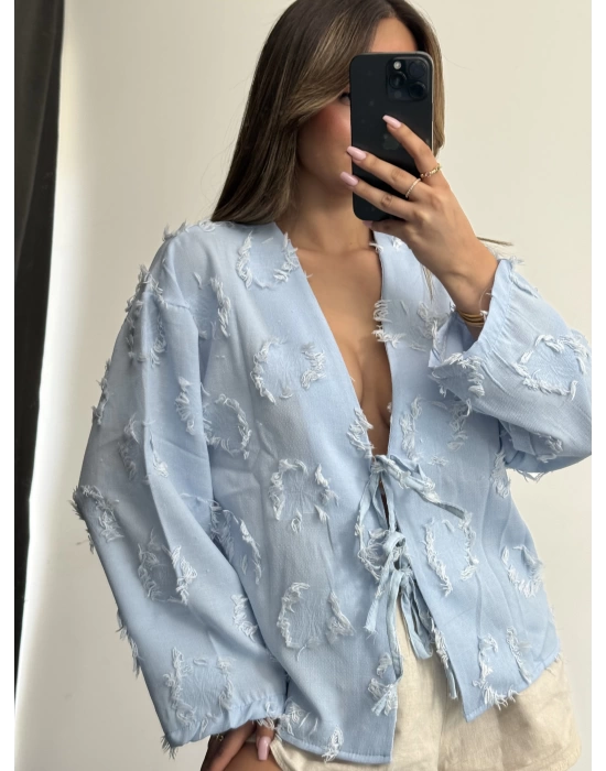 Lilia Keten Ceket - Mavi