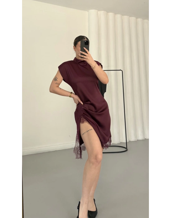 Lilian Saten Elbise - Bordo