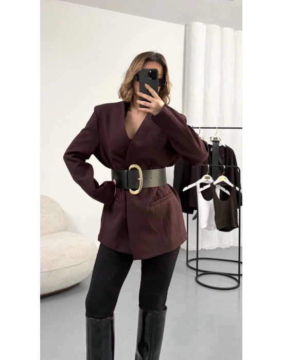 Lilith Kemerli Blazer Ceket - Bordo
