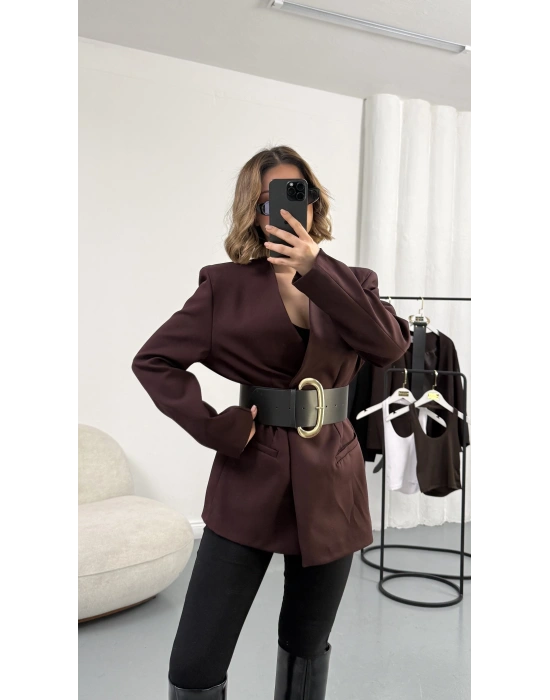 Lilith Kemerli Blazer Ceket - Bordo