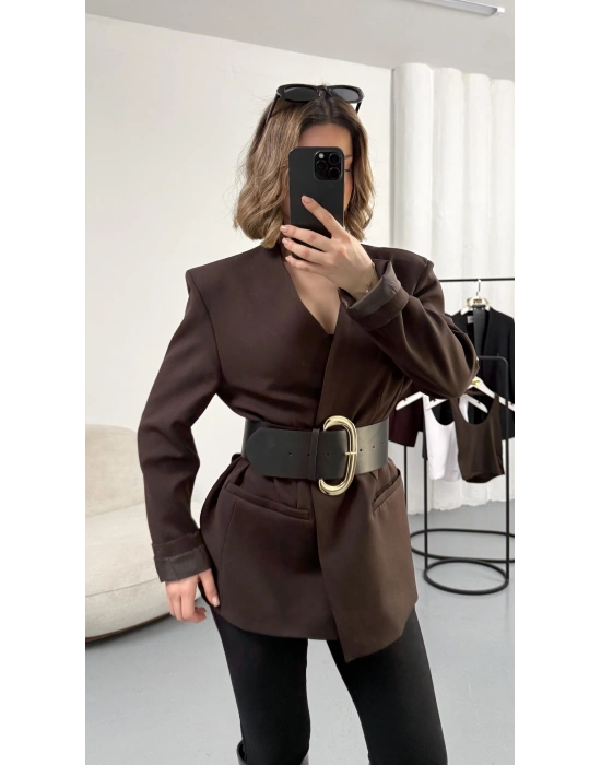 Lilith Kemerli Blazer Ceket - Kahve