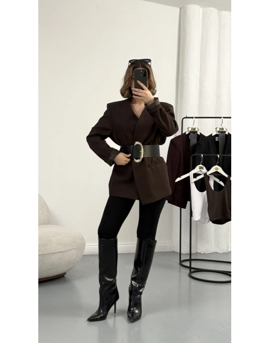 Lilith Kemerli Blazer Ceket - Kahve