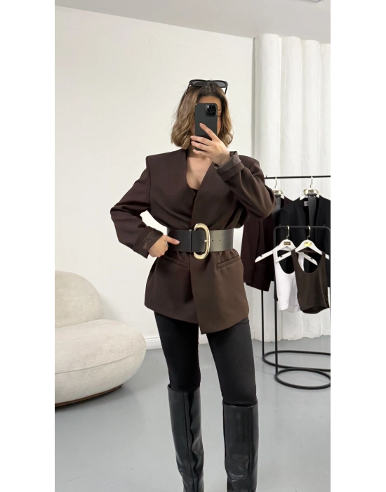 Lilith Kemerli Blazer Ceket - Kahve