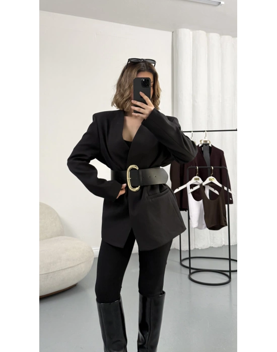 Lilith Kemerli Blazer Ceket - Siyah