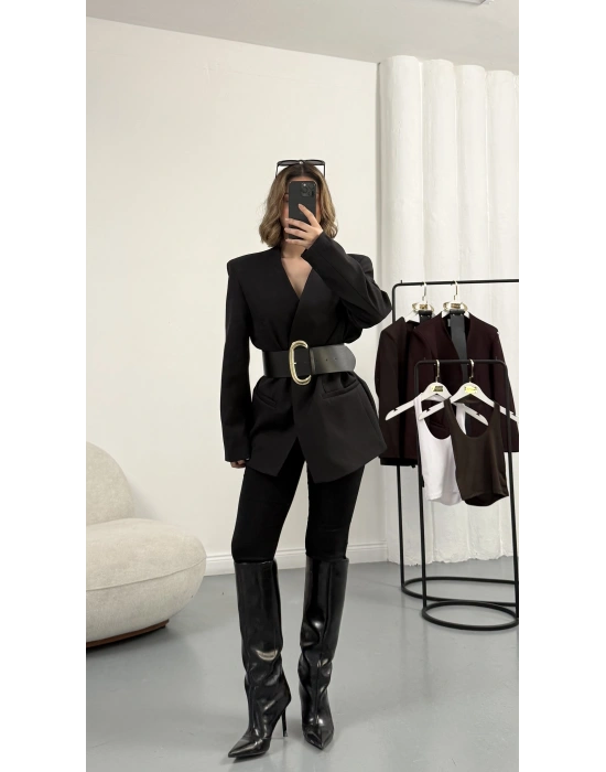 Lilith Kemerli Blazer Ceket - Siyah