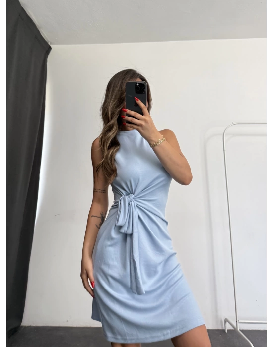 Linda Bağlama Detay Elbise - Mavi