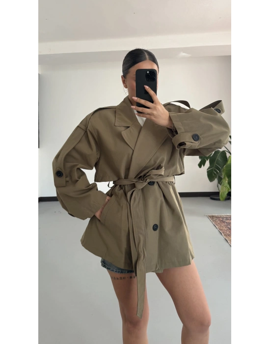 Lindia Kısa Trençkot - Haki