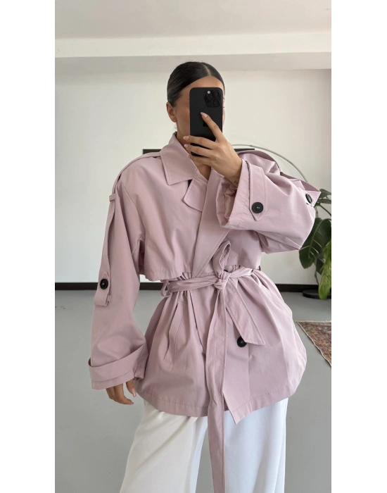 Lindia Kısa Trençkot - Pembe