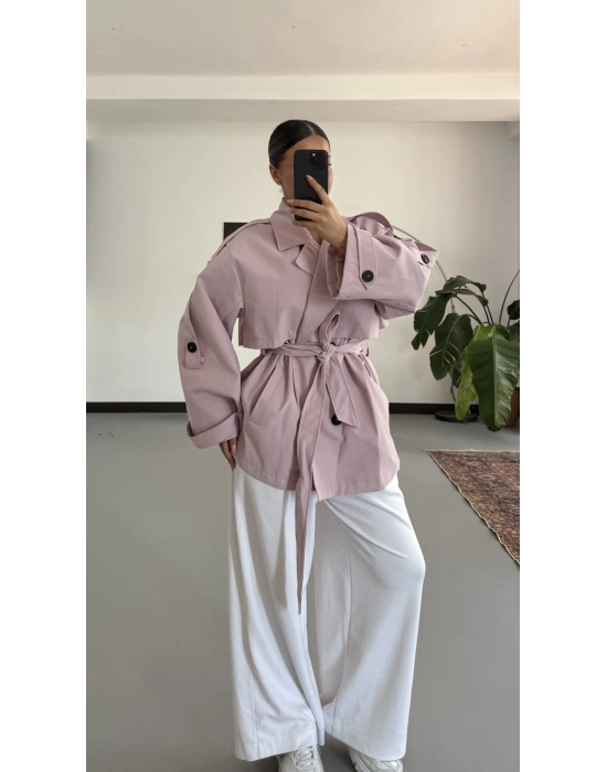Lindia Kısa Trençkot - Pembe