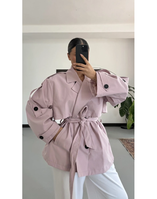 Lindia Kısa Trençkot - Pembe