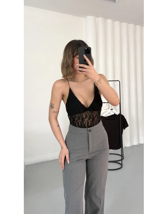 Linet Dantel Bodysuit - Siyah