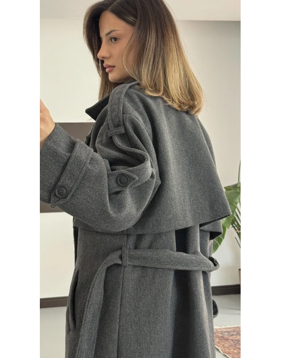 Lisa Long Kaşe Kaban - Antrasit