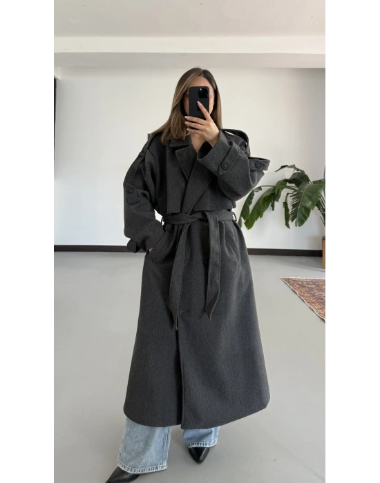 Lisa Long Kaşe Kaban - Antrasit