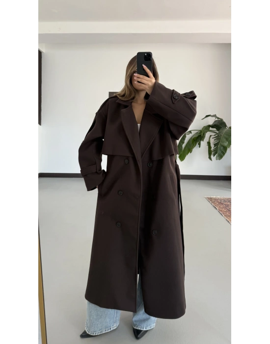 Lisa Long Kaşe Kaban - Kahve