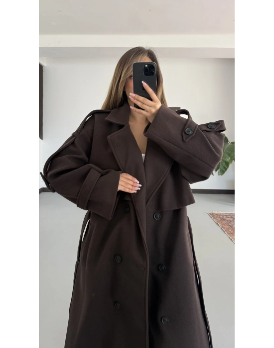 Lisa Long Kaşe Kaban - Kahve