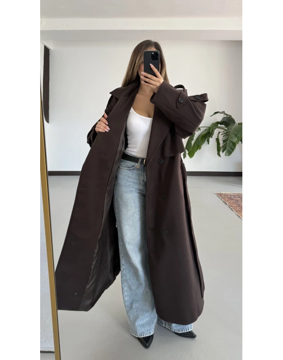 Lisa Long Kaşe Kaban - Kahve