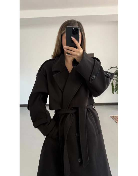 Lisa Long Kaşe Kaban - Siyah