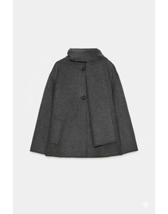 Lisa Şal Yaka Kaşe Kaban - Antrasit