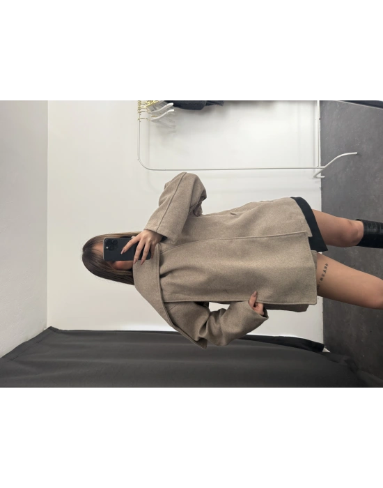 Lisa Şal Yaka Kaşe Kaban - Bej