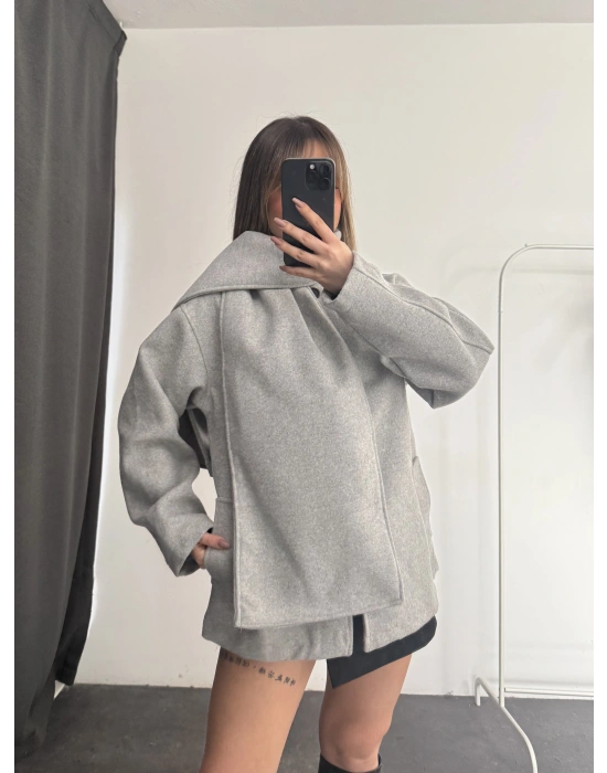 Lisa Şal Yaka Kaşe Kaban - Gri