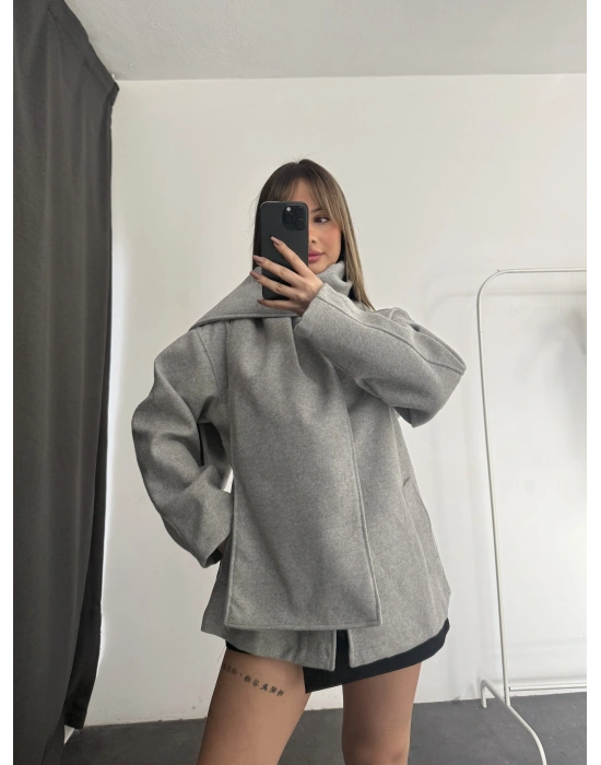 Lisa Şal Yaka Kaşe Kaban - Gri