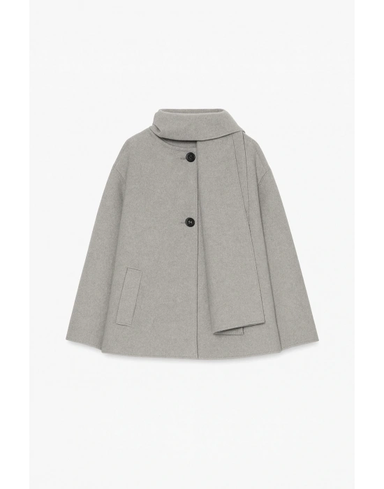 Lisa Şal Yaka Kaşe Kaban - Gri