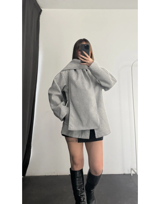 Lisa Şal Yaka Kaşe Kaban - Gri