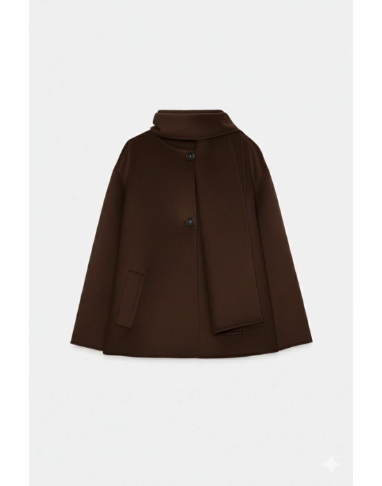 Lisa Şal Yaka Kaşe Kaban - Kahve