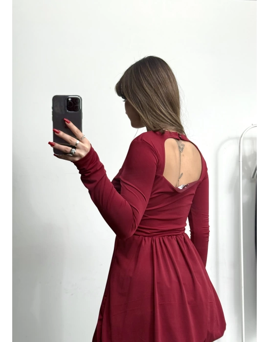 Liz Sırt Dekolte Elbise - Bordo