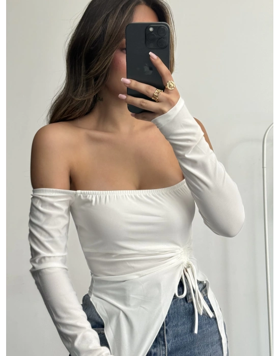 Loli Kayık Yaka Crop - Beyaz