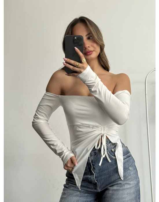 Loli Kayık Yaka Crop - Beyaz