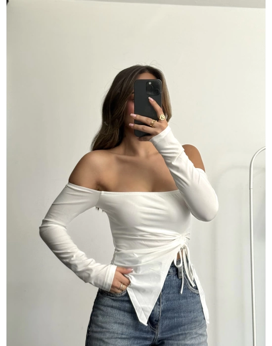 Loli Kayık Yaka Crop - Beyaz