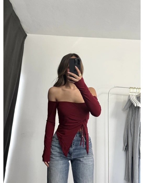 Loli Kayık Yaka Crop - Bordo