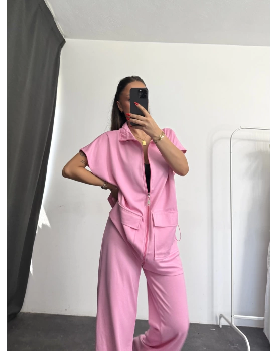 Lona Fermuarlı Takım - Pembe