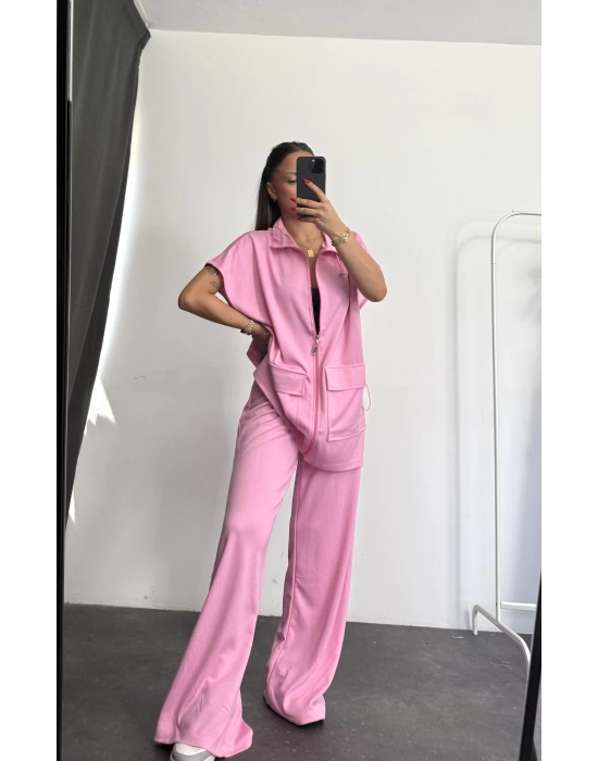Lona Fermuarlı Takım - Pembe