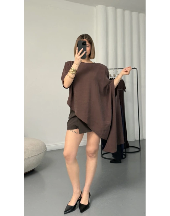 Lora Asimetrik Bluz - Kahve