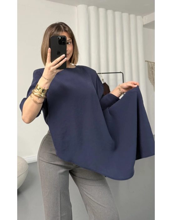 Lora Asimetrik Bluz - Lacivert