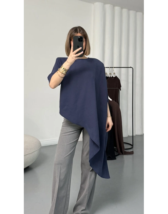 Lora Asimetrik Bluz - Lacivert
