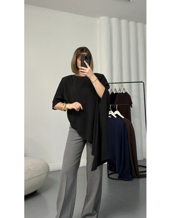 Lora Asimetrik Bluz - Siyah