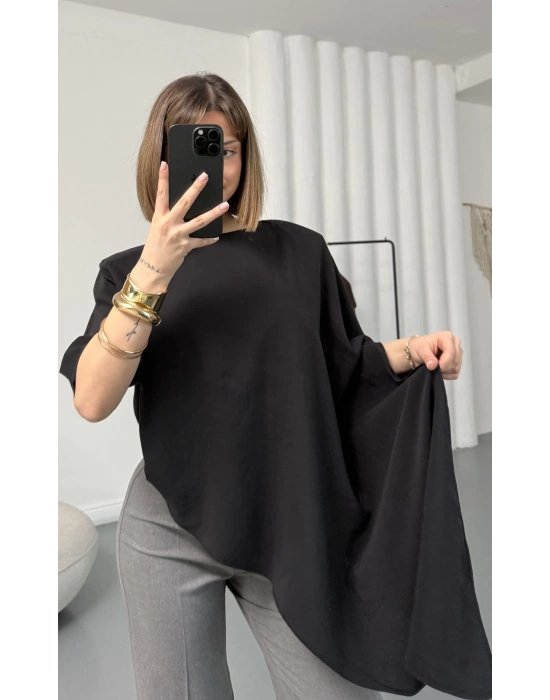 Lora Asimetrik Bluz - Siyah